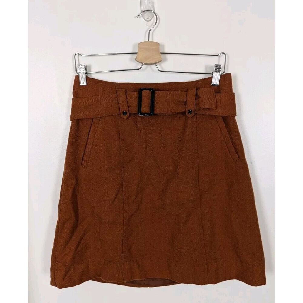 Y2k Merona Size 10 Burnt Orange Wool Blend Skirt With Belt And Pockets